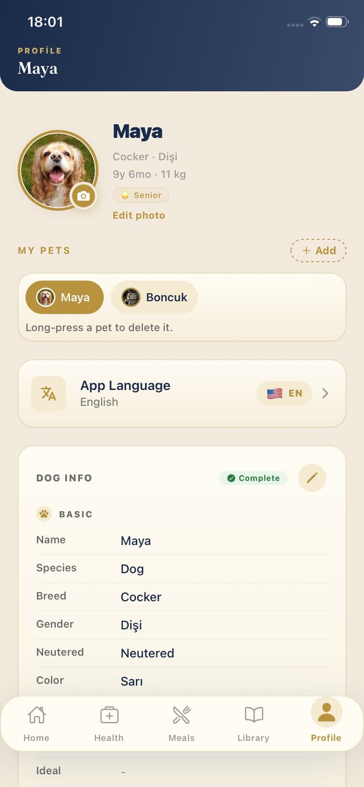 Maya Pet App Screen